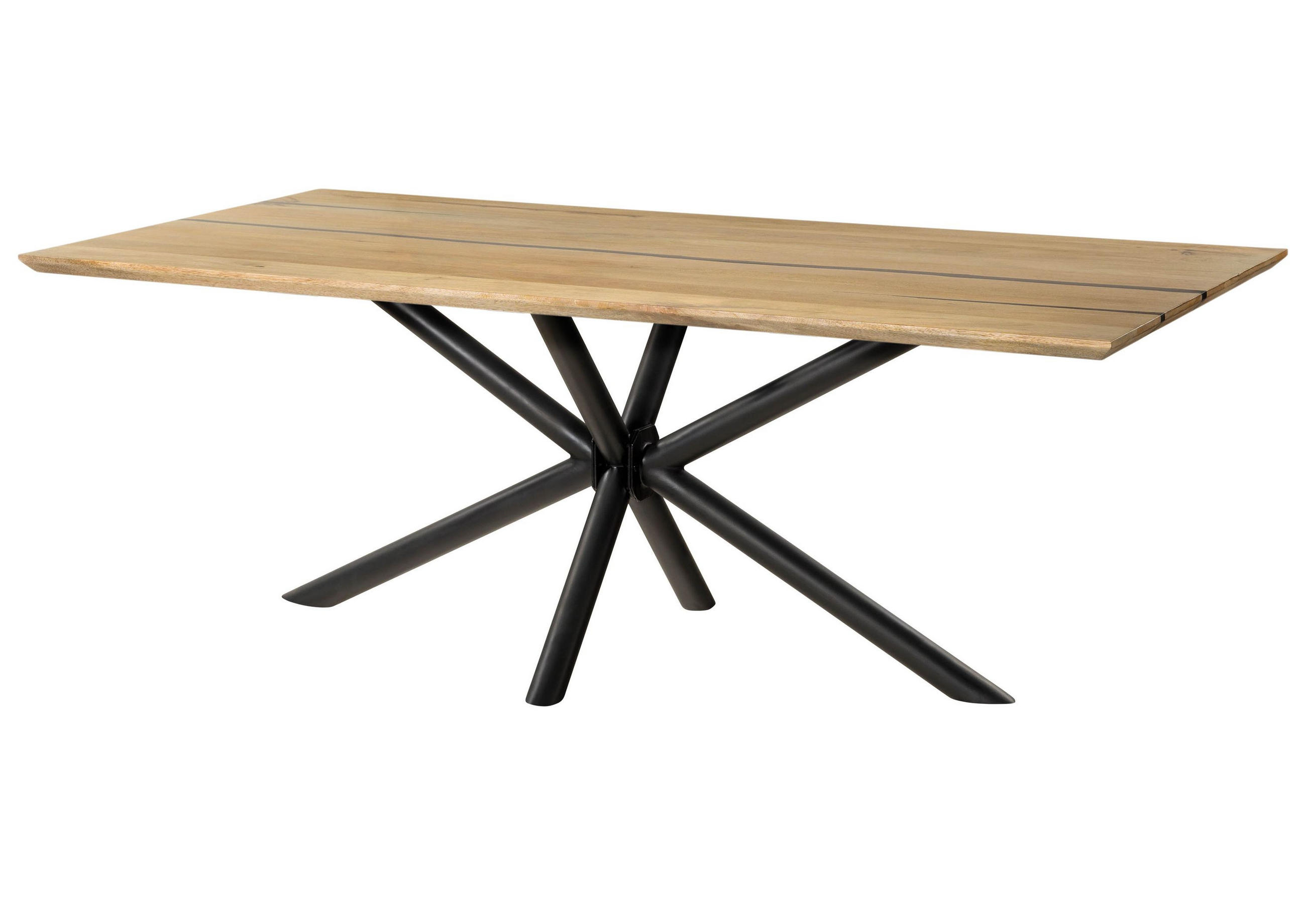 ESSTISCH Mango 180x90x74 natur lackiert / Epoxid schwarz, Kreuzgestell rund anthrazit matt EPOXY - Braun, Holz (90/180/74cm) - Massivmoebel24