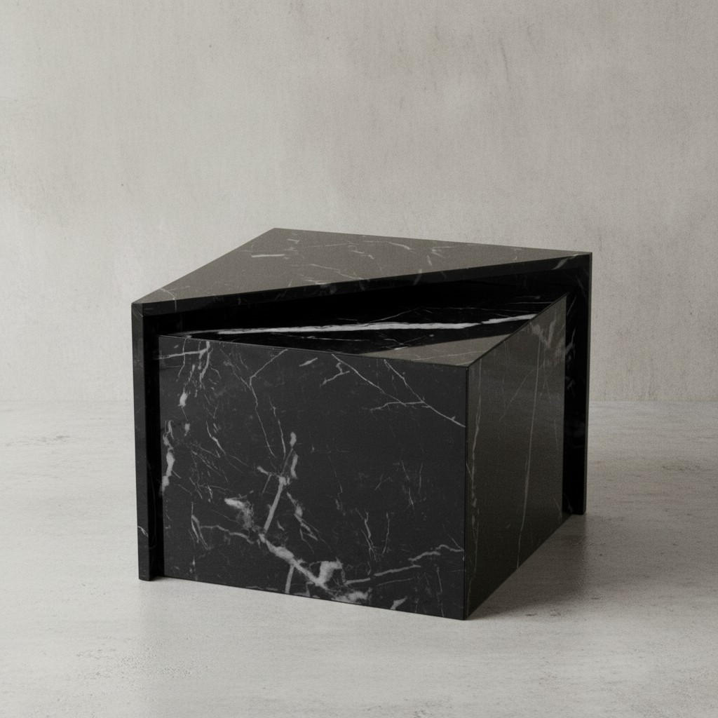 COUCHTISCH 2er Set Hochglanz Marmoroptik Verschachtelbar MONOBLOC, Schwarz 50x50x42 cm - Schwarz, Holzwerkstoff (50/50/42cm) - KADIMA DESIGN