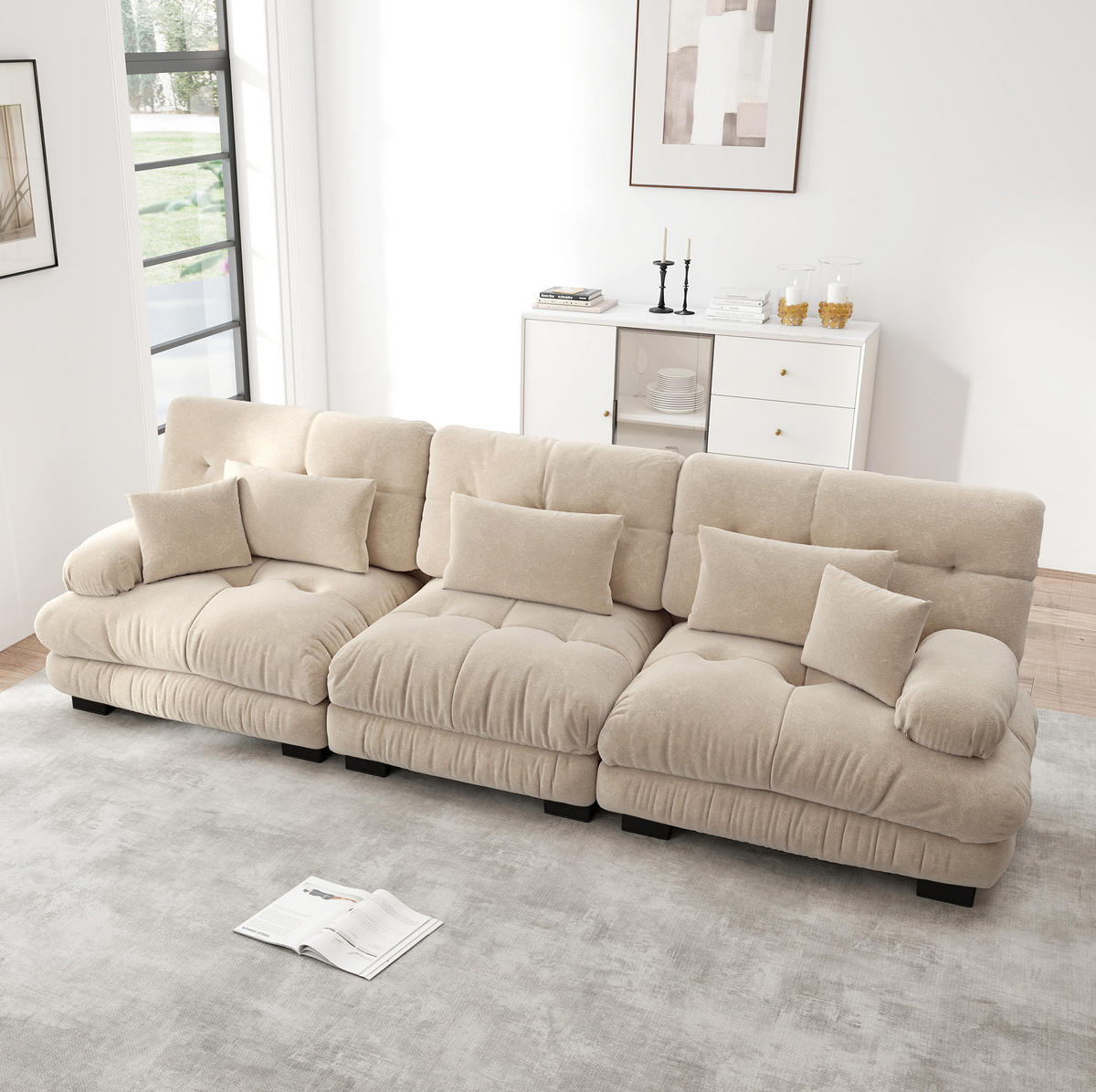 SOFA modular mit Tiefensitz Chenille Light Coffee - Beige, Kunststoff (77/81/313cm) - Meubliv