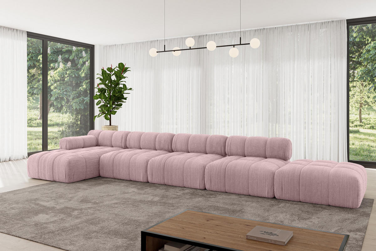 ECKSOFA modulares Sofa Lizur-L3 - 475x160x70 cm Rosa Cord - Rosa, Holzwerkstoff/Textil (475/160cm) - ALTDECOR