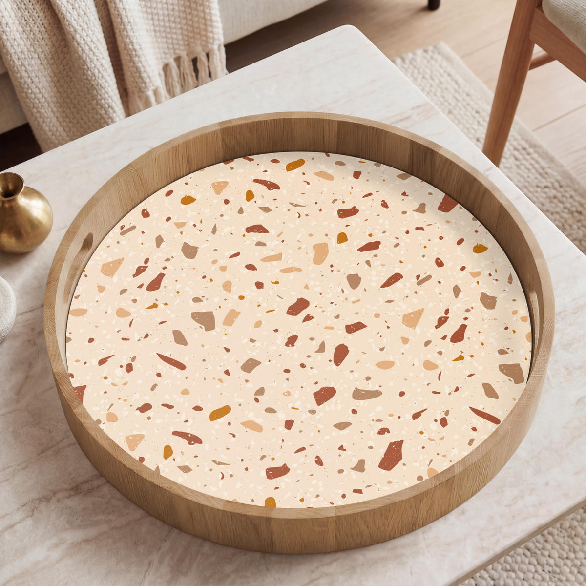 TABLETT - Terrazzo - Muster - Bunt - Stein - 50x50 cm - Beige, Holz (50/5/5cm) - OnlyWow