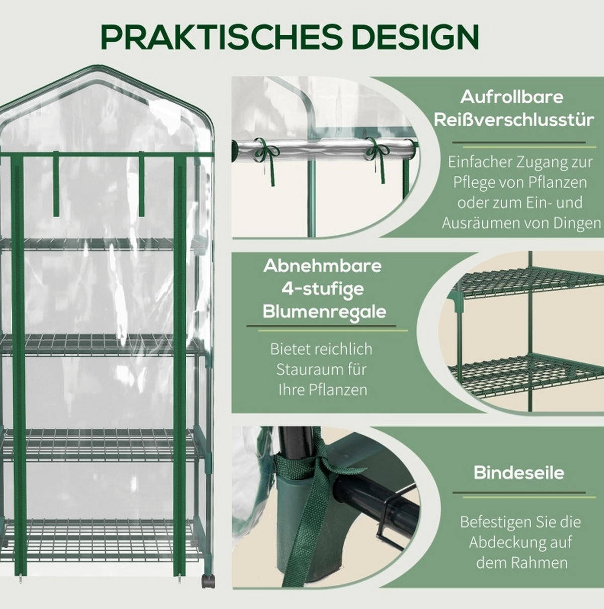 GEWÄCHSHAUS 69/165/50 cm Transparent aus Stahl mit 4 Regalböden - Transparent, Metall (50/165/69cm) - OKMYHOME