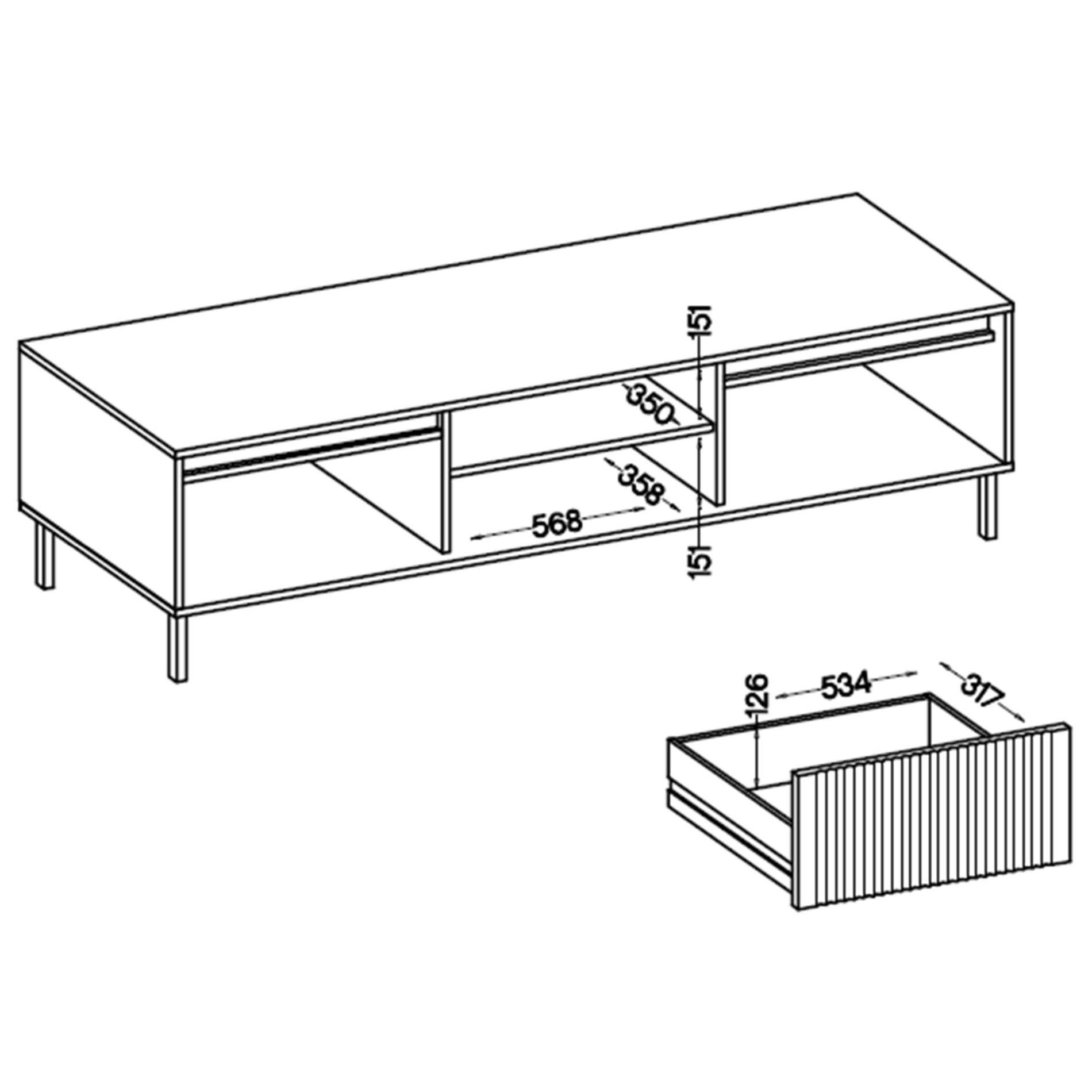 TV-MÖBEL Osaka Eichenholzoptik Evoke 179 cm - Eichefarben/Schwarz, Holzwerkstoff/Metall (178.6/50/40cm) - Selsey