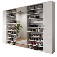 GARDEROBENSCHRANK mit Spiegltüren, weiß Hochglanz 281 cm, Schuhschrank XXL - Chromfarben/Weiß Hochglanz, Glas/Holzwerkstoff (281/193/34cm) - Inn.Furn