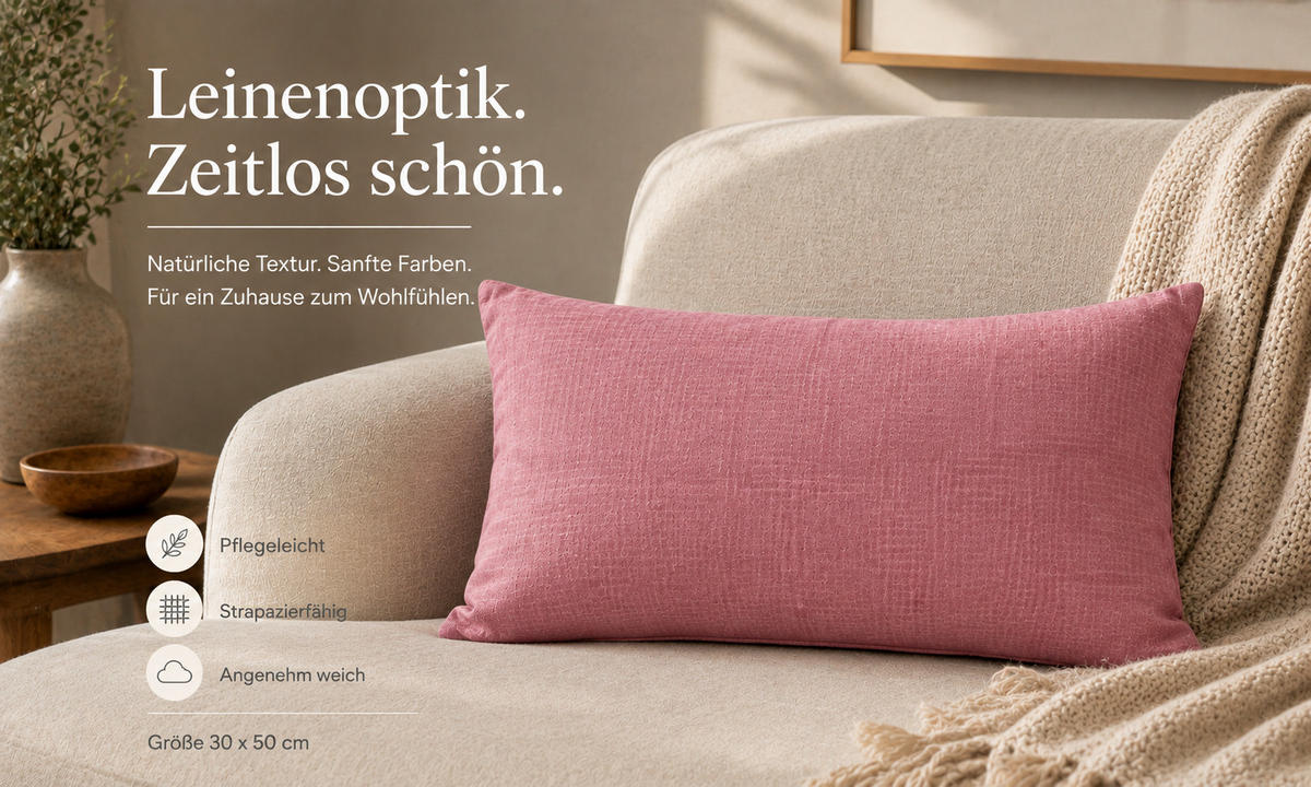KISSENBEZUG Leinenoptik 30/50 cm Altrosa - Altrosa, Textil (30/50cm) - TiborTex
