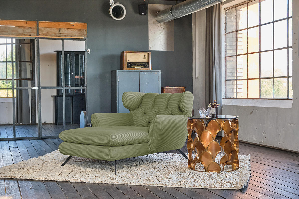 LONGSEAT CHAMRE Grün Cord - Schwarz/Grün, Textil/Metall (130/95/160cm) - KAWOLA
