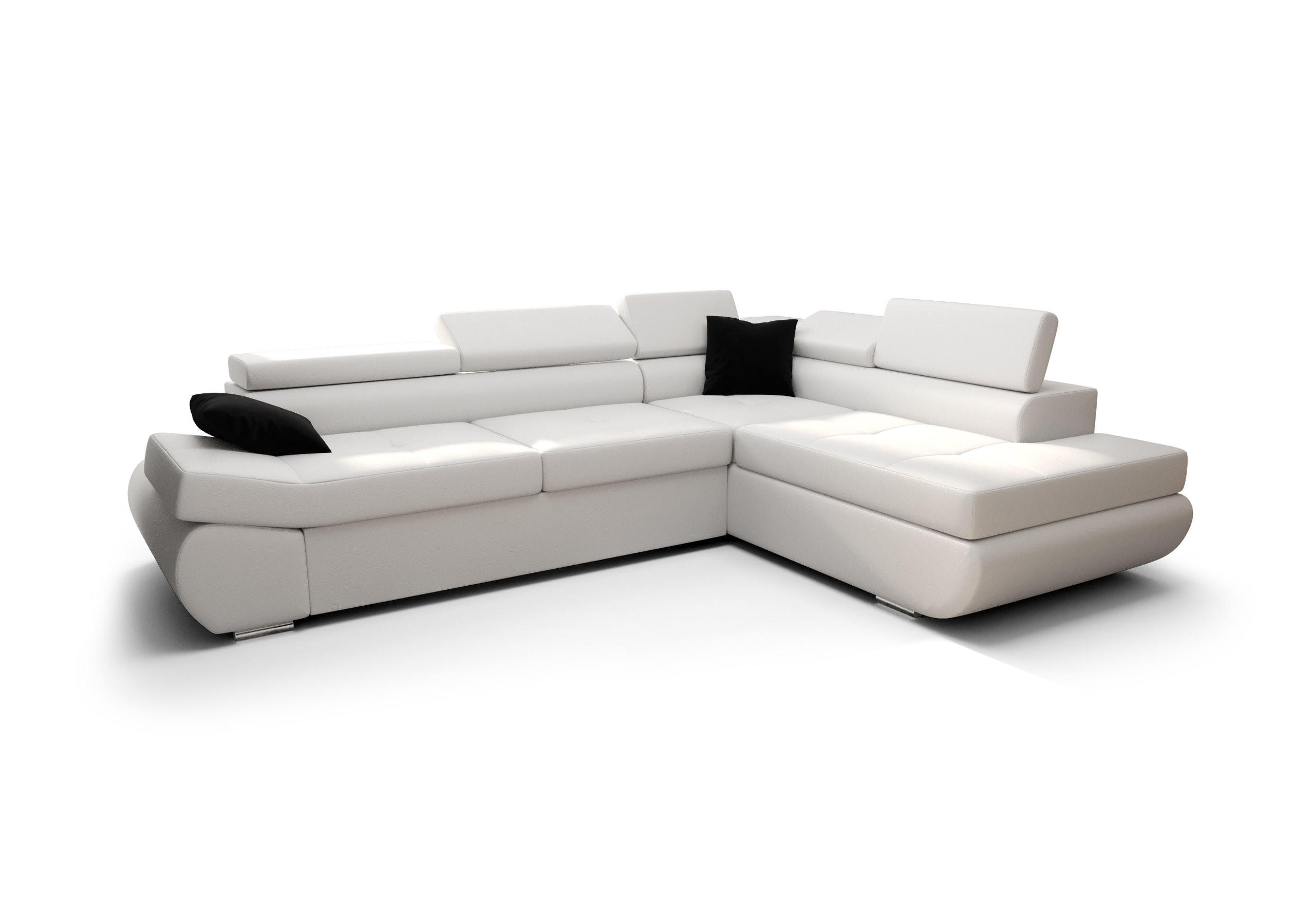 ECKSOFA KONGO RBN03, Eckcouch in L-Form mit Schlaffunktion, Farbe: Weiß, Kunstleder, Ottomane Rechts - Weiß, Textil (280/200cm) - O-Sofa