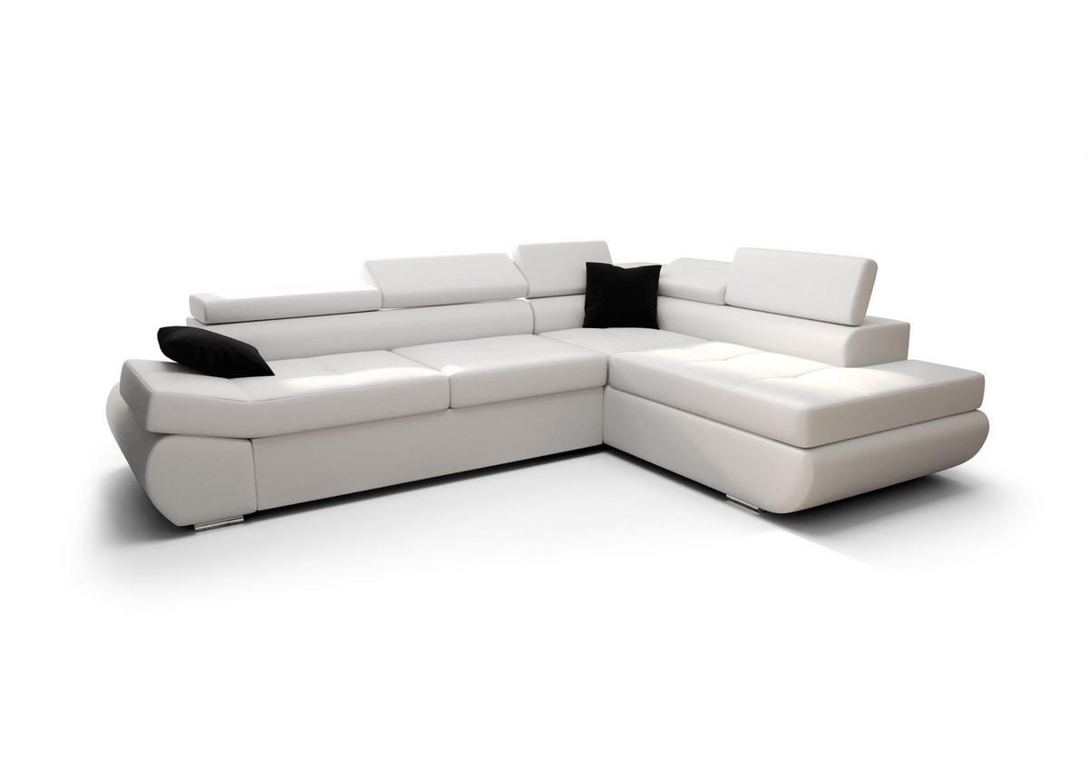 ECKSOFA KONGO RBN03, Eckcouch in L-Form mit Schlaffunktion, Farbe: Weiß, Kunstleder, Ottomane Rechts - Weiß, Textil (280/200cm) - O-Sofa