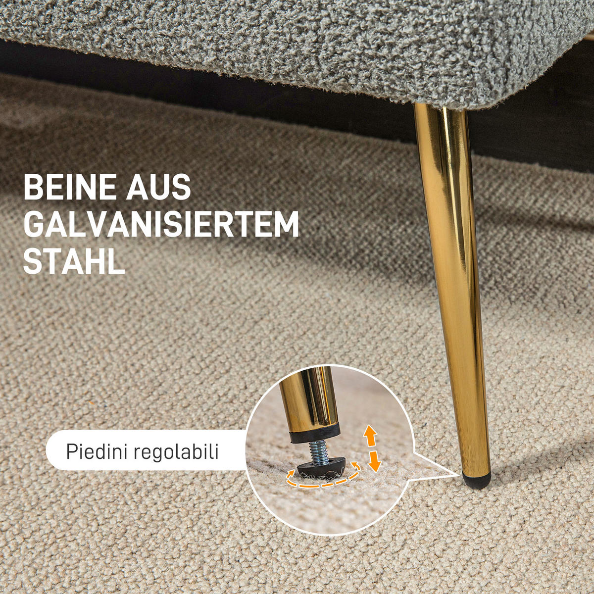 SITZBANK Polsterbank mit Lammwolle-Optik, Knopfheftung für Schlafzimmer, Grau - Grau, Kunststoff (41/46/112cm) - HOMCOM