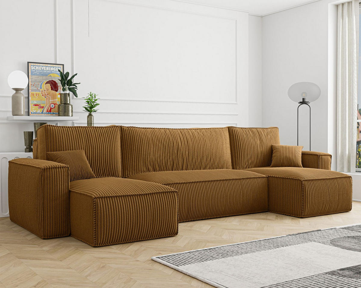 WOHNLANDSCHAFT Scarlo Senfgelb Cordbezug - Gelb/Schwarz, Kunststoff/Textil (312/83/145cm) - Selsey
