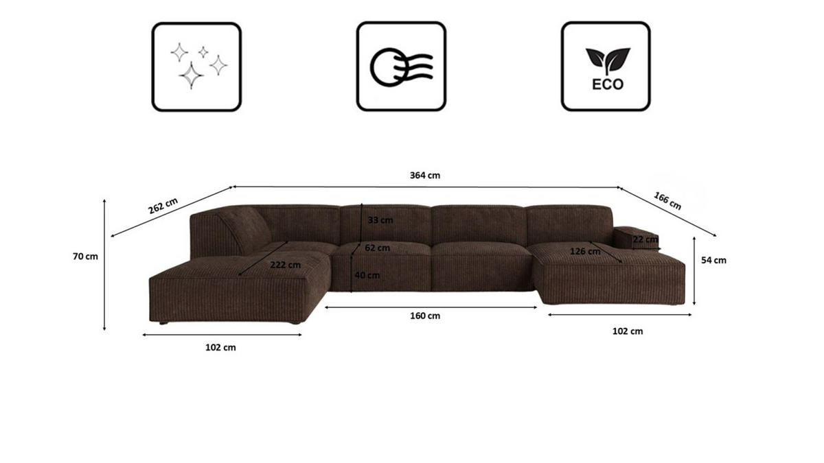 ECKSOFA Cursal V, Stoff Poso, Braun, Links - Braun, Holz (364/262cm) - Kaiser Möbel
