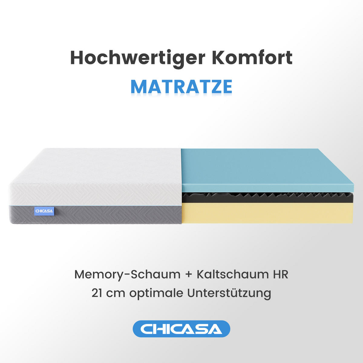 KALTSCHAUMMATRATZE H3/H4, 21cm, mit Memoryschaum - Weiß, Textil (180/200cm) - CHICASA