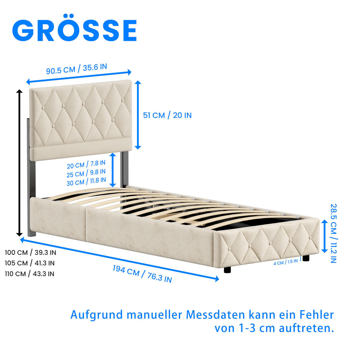 POLSTERBETT 90/190 cm mit Bettkasten in Beige aus Samtstoff Bettgestell mit Metallrahmen, ohne Matratze - Beige, Holzwerkstoff/Textil (90/190cm) - STILVORA