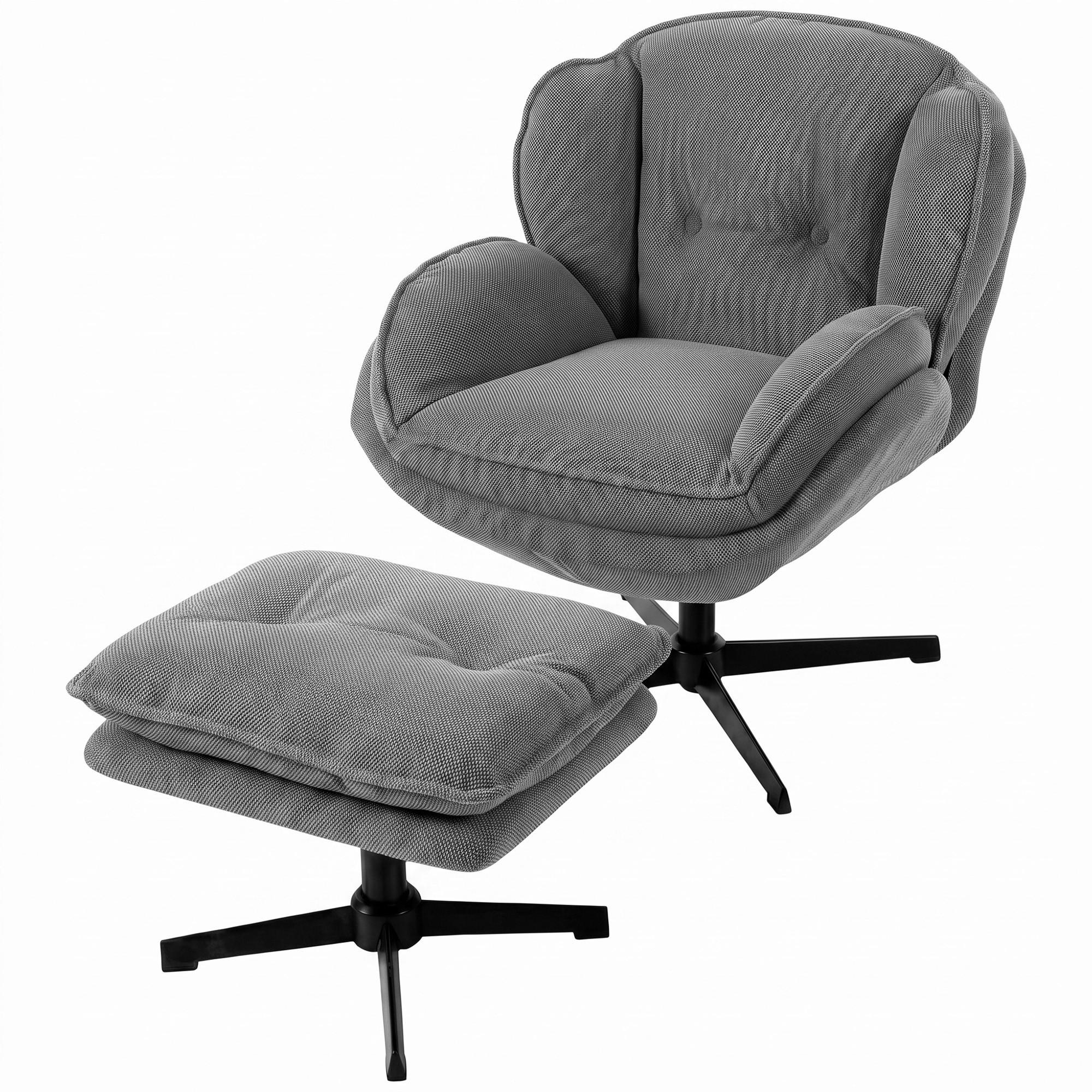 RELAXSESSEL-MIT-HOCKER Polyester Grau - Schwarz/Grau, Textil/Metall (74/85/86cm) - HOMCOM