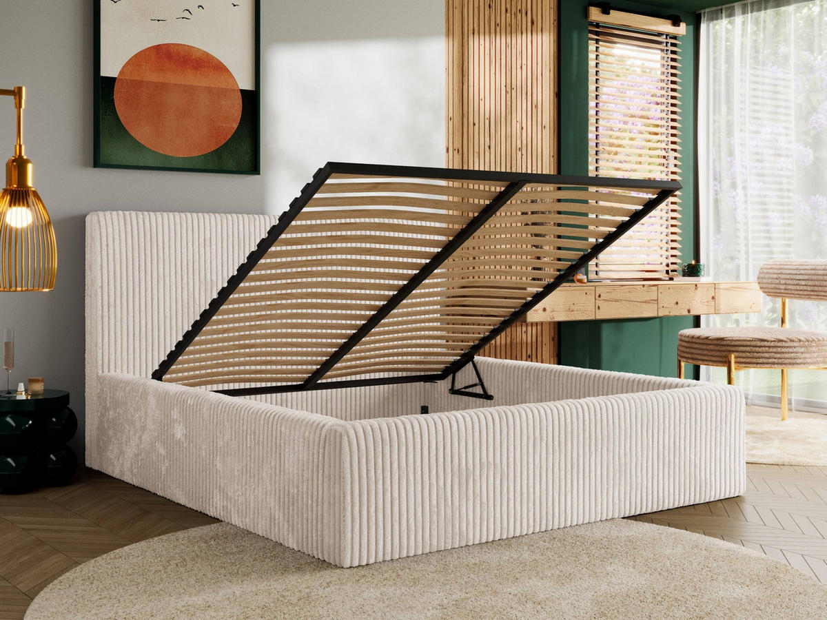 POLSTERBETT TILIANO CLASSIC 180/200 - Beige Cord - Multipocket-Matratze - Beige, Textil (180/200cm) - MKS