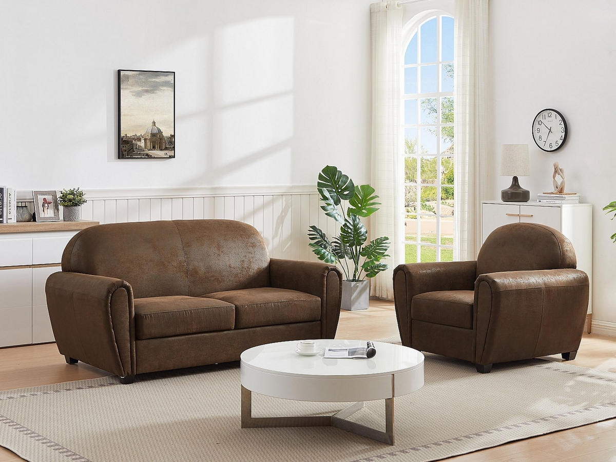 COUCHGARNITUR mit Sessel - 4 Personen - Stoff, Stoff - Braun VICTORY - Braun, Textil (170/89/91cm) - Vente-Unique