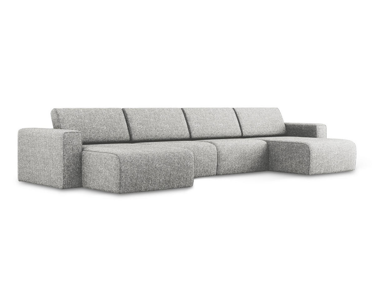 WOHNLANDSCHAFT Strukturstoff Stoff Grau - Beige/Silberfarben, Kunststoff/Textil (404/80/167cm) - Makamii