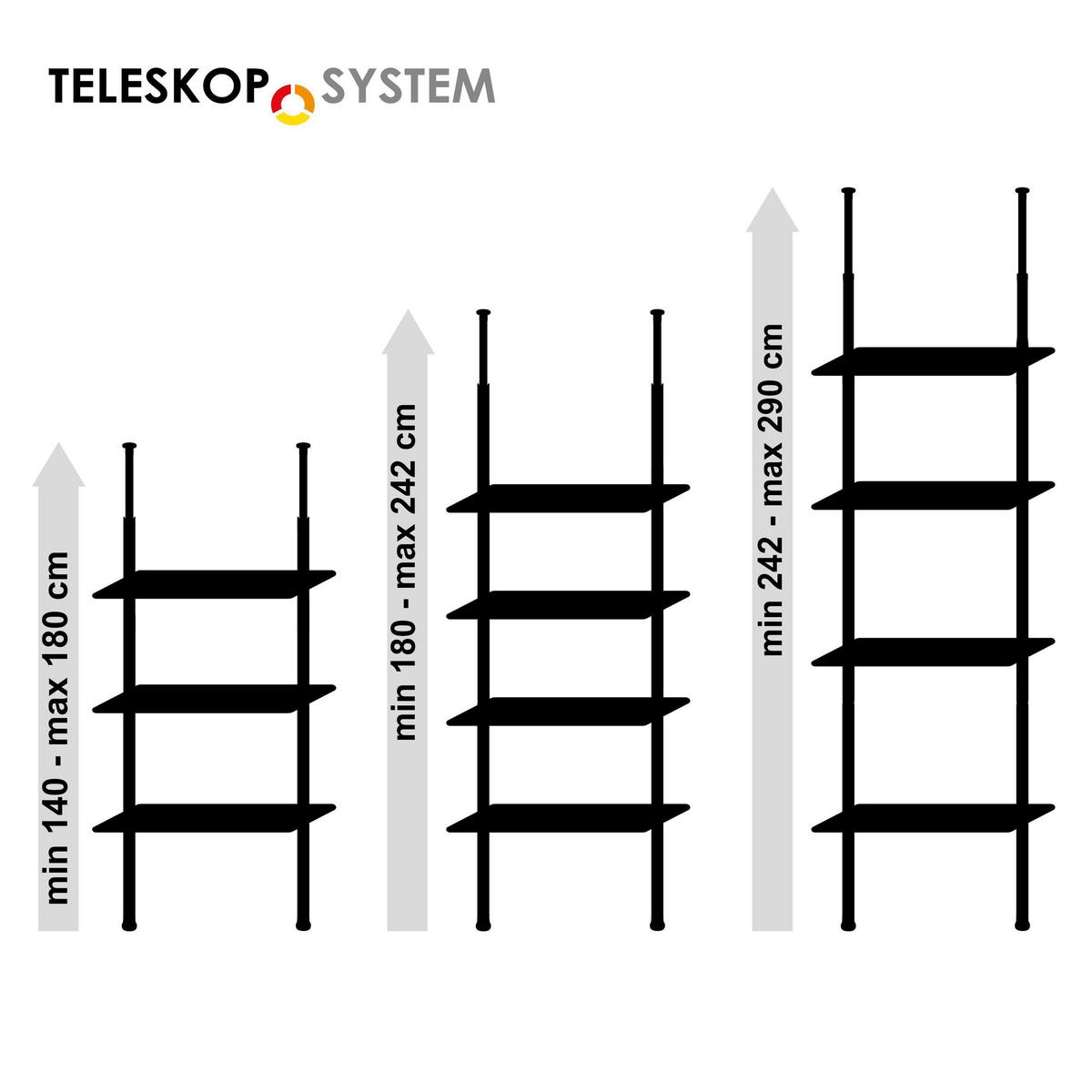 TELESKOP-ECKREGAL, schwarz, Metall - Schwarz/Braun, Metall (70/290/18cm) - bremermann