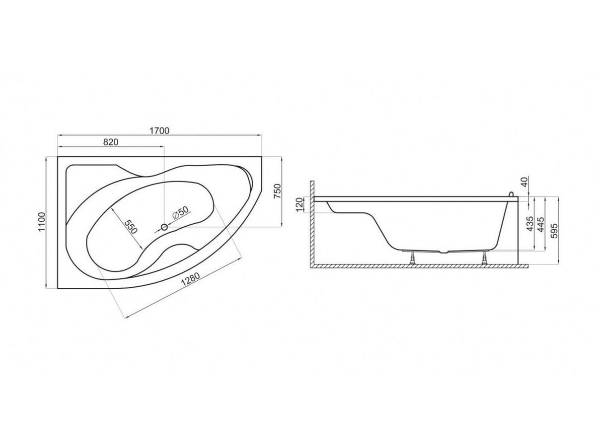 BADEWANNE Eckwanne DORA 170/110 Links Ablauf & Füße - Weiß, Kunststoff (110/59.5/170cm) - bad land