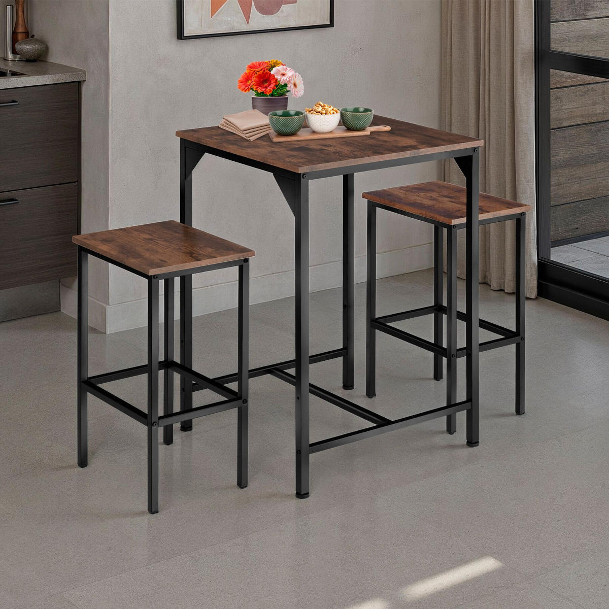 BARSET Inverness,mit höhenverstellbaren Kunststofffüßen,Industrial Holz dunkel, rustikal - Rostfarben, Holzwerkstoff (60/91/120cm) - tectake