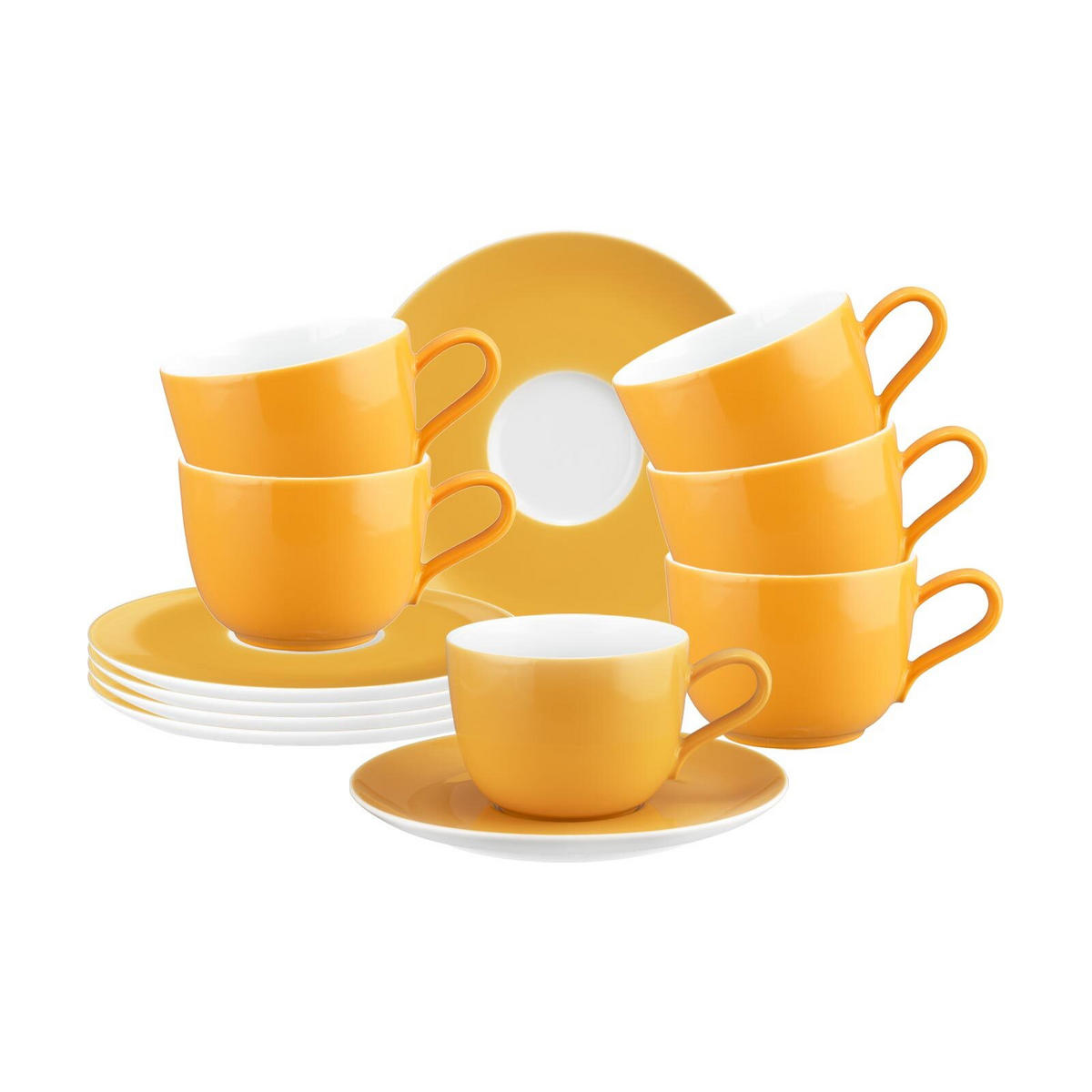 KAFFEETASSEN MIT UNTERTASSEN Liberty Pure Colors Mango Orange 260 ml 6er Set - Orange, Keramik (0.26L) - Seltmann Weiden
