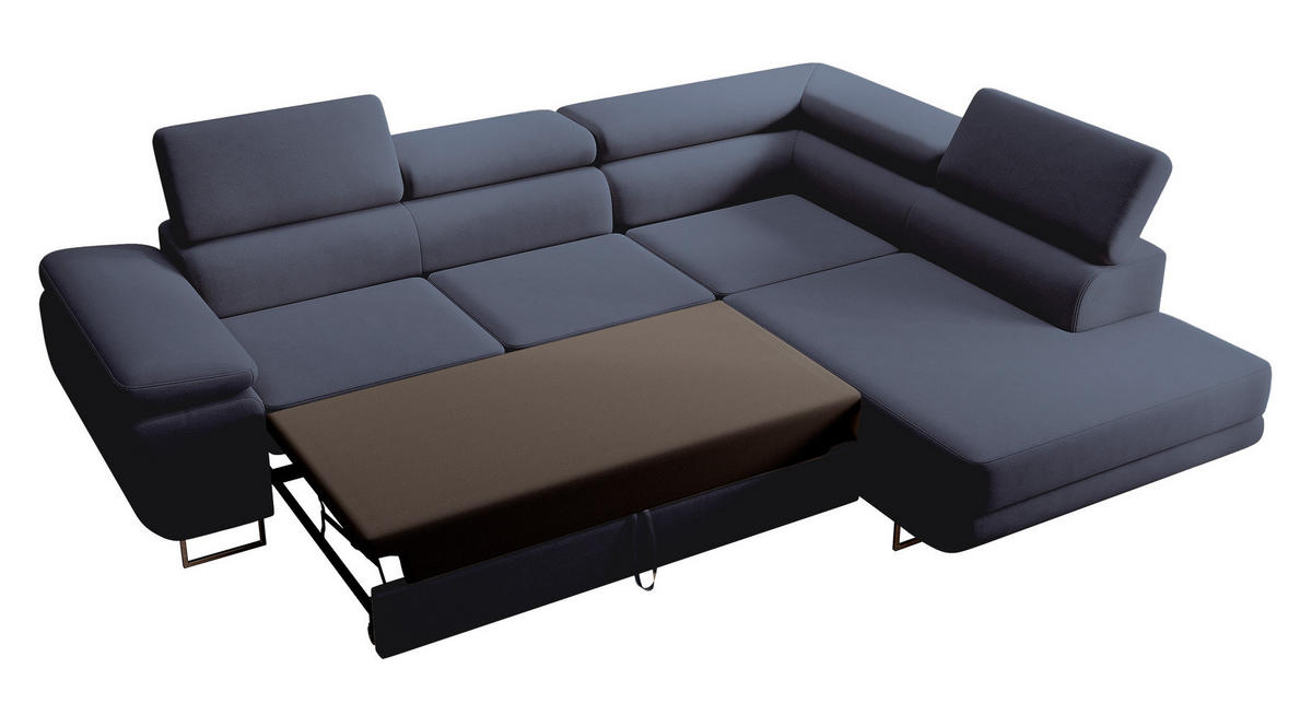 ECKSOFA Stevil Dunkelblau Velours - Silberfarben/Dunkelblau, Textil/Metall (275/203cm) - Selsey