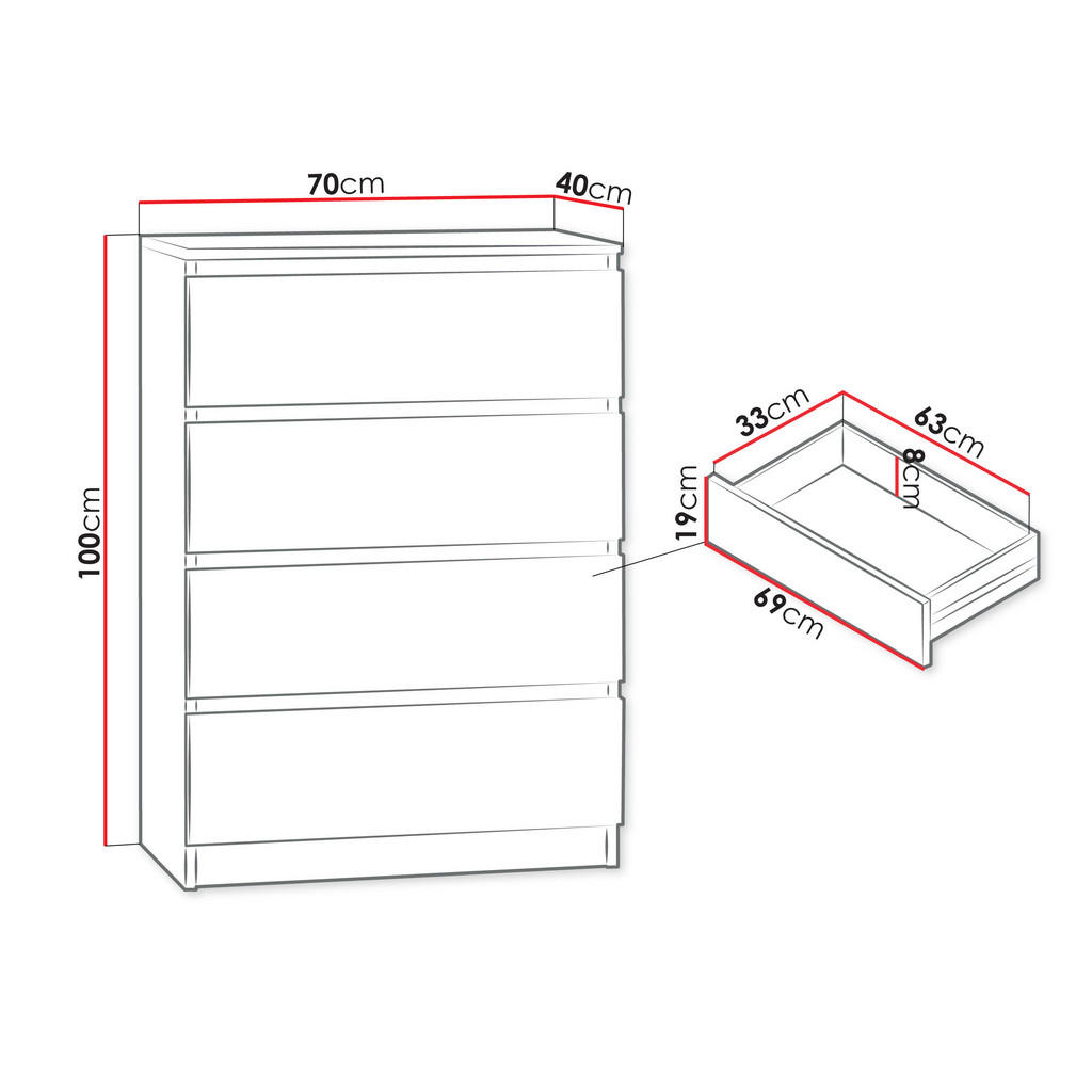 Thumbnail - Mirjan24 Kommode, Sonoma Eiche, Holzwerkstoff, 4 Schubladen, 70x100x40 cm, Wohnzimmer, Kommoden & Sideboards, Kommoden
