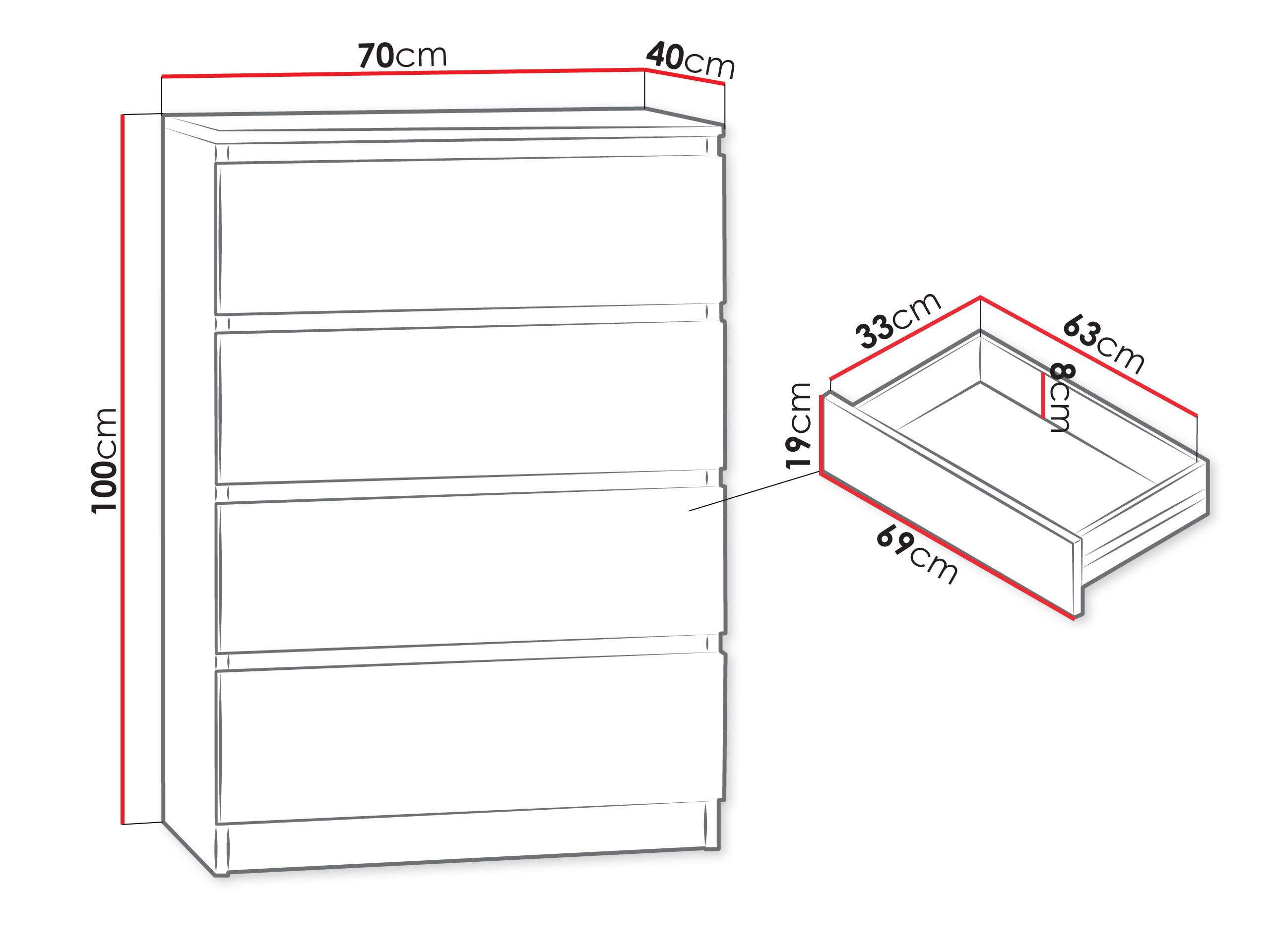 Thumbnail - Mirjan24 Kommode, Weiß, Holzwerkstoff, 4 Schubladen, 70x100x40 cm, Wohnzimmer, Kommoden & Sideboards, Kommoden