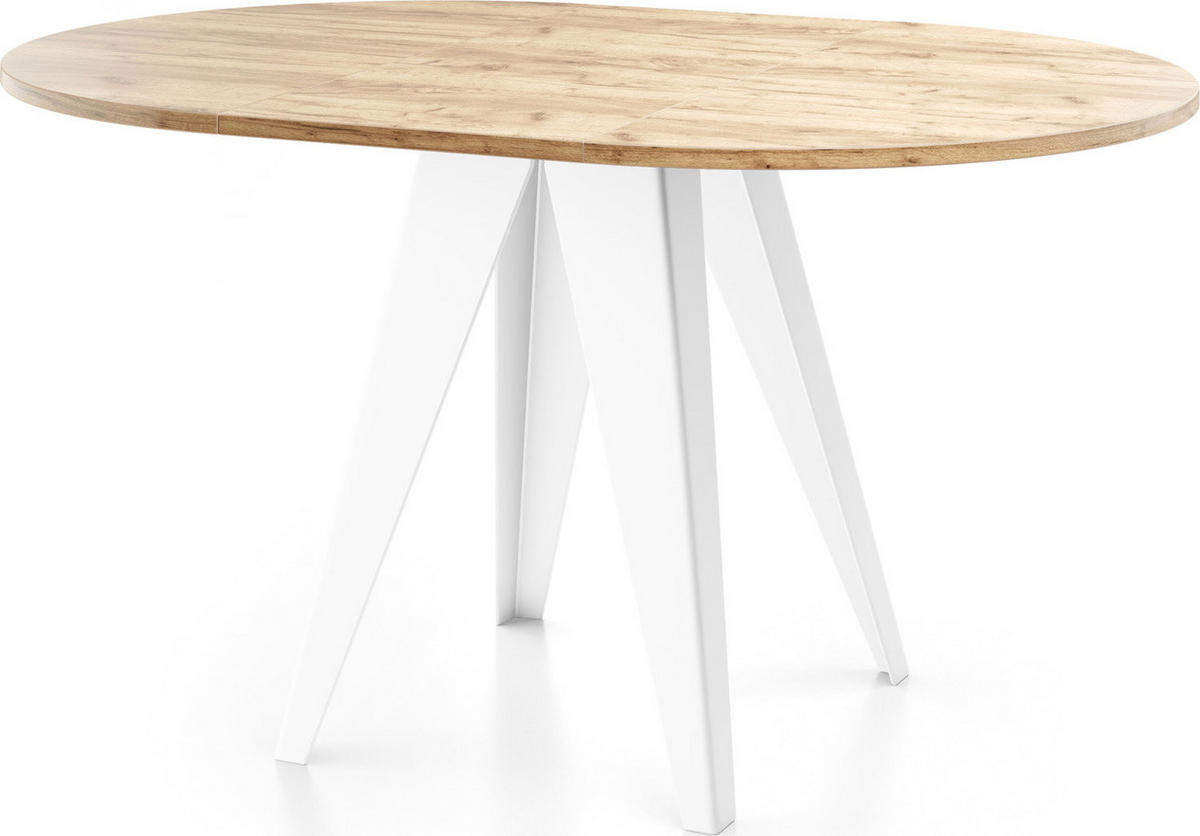 JEDÁLENSKÝ STÔL Griffin Okrúhly Rozkladací s Bielami Kovovými Nohami, Dub Craft Hnedý 100-140/100/76 cm - hnedá/biela, kov/kompozitné drevo (100/140/76cm) - WFL GROUP