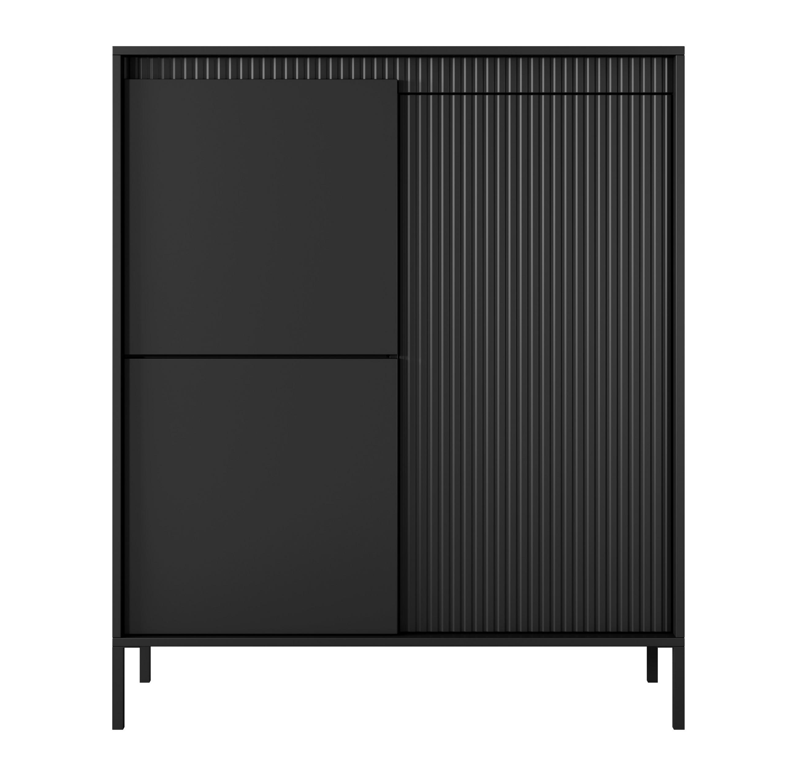 HIGHBOARD Trentinis 3T Schwarz 103,5/123,4/39,5 cm – Geriffelten Fronten - Schwarz, Holzwerkstoff/Metall (103.5/123.4/39.5cm) - AX Living