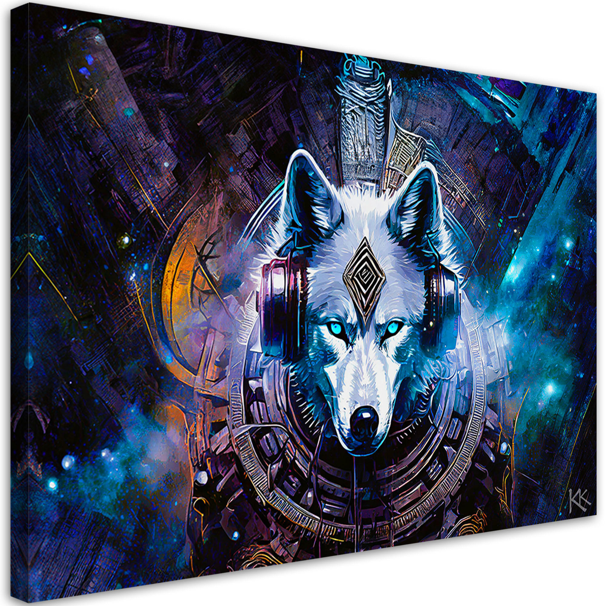 LEINWANDBILD Abstrakte Wölfe 100x70cm - Blau, Textil (100/70cm) - Feeby