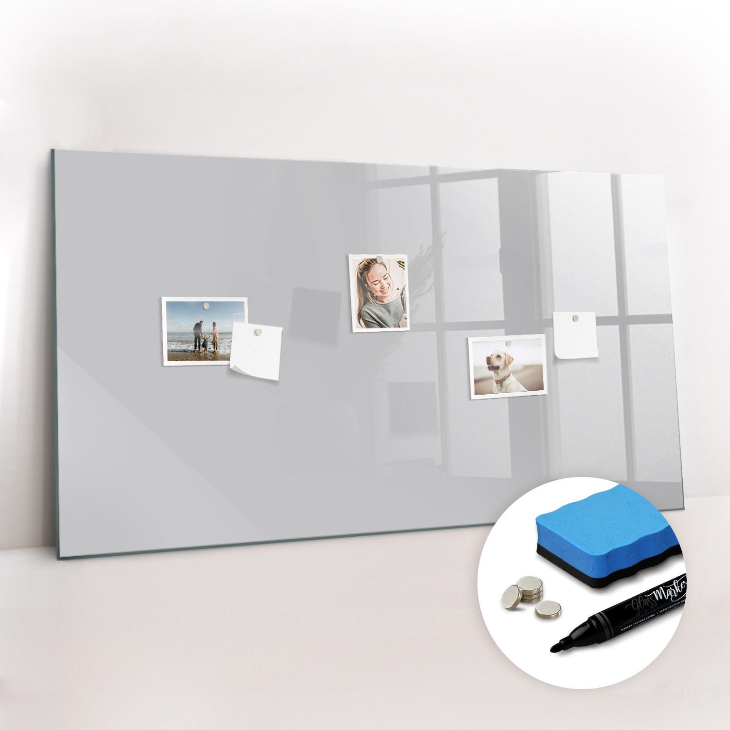 MAGNETTAFEL 120x60 Hellgrau schwarzer Marker - Hellgrau, Glas (120/0.4/60cm) - TULUP