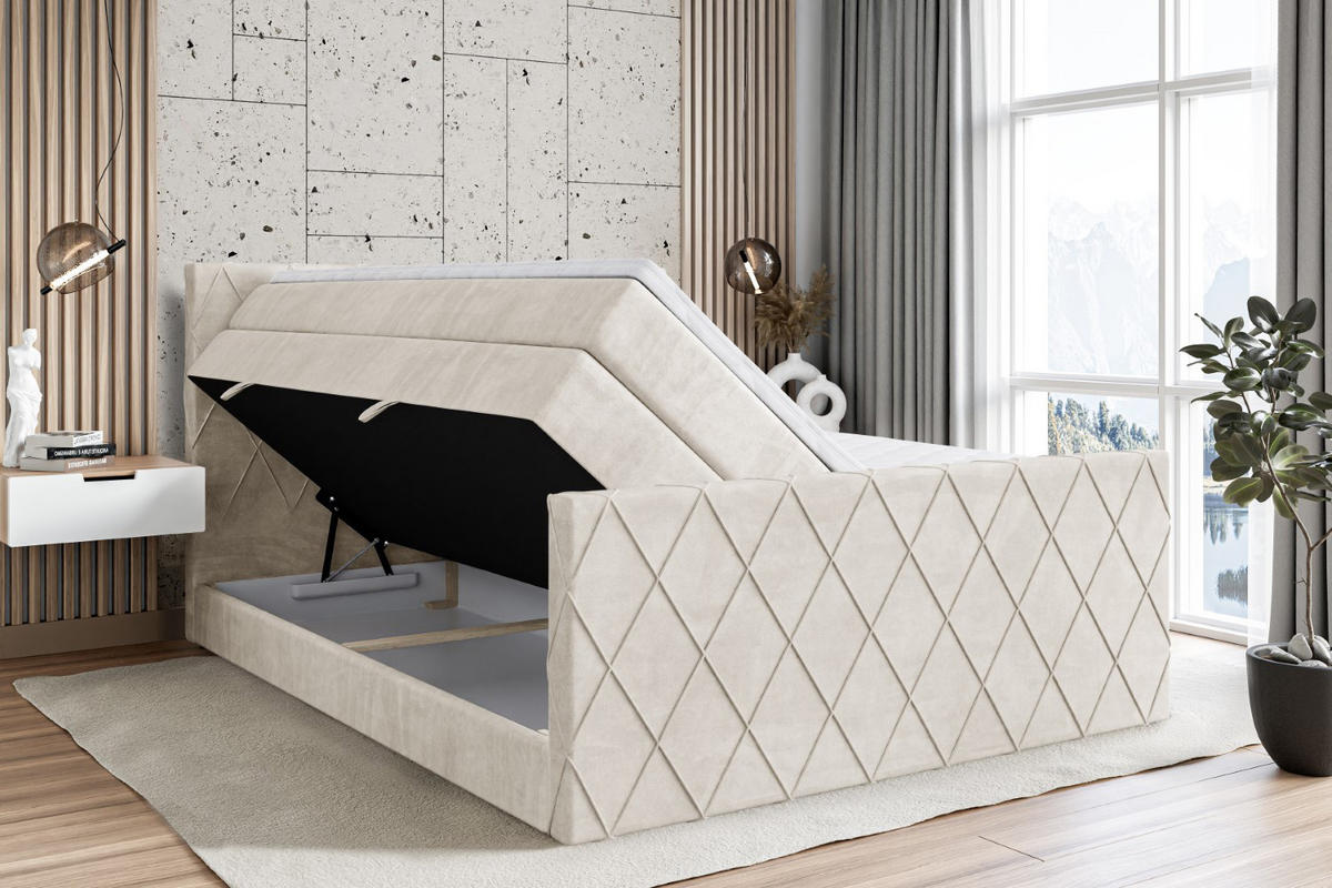 BOXSPRINGBETT LEPARO-Z KING - 160 x 200 - H3/H4 - Ecru - Ecru, Holzwerkstoff (160/200cm) - ALTDECOR