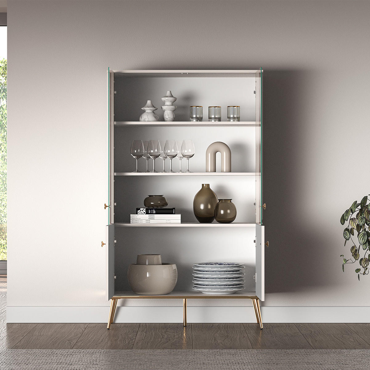 VITRÍNA Olivia Kašmír - béžová, kompozitní dřevo (92/152/40cm) - Petits-meubles