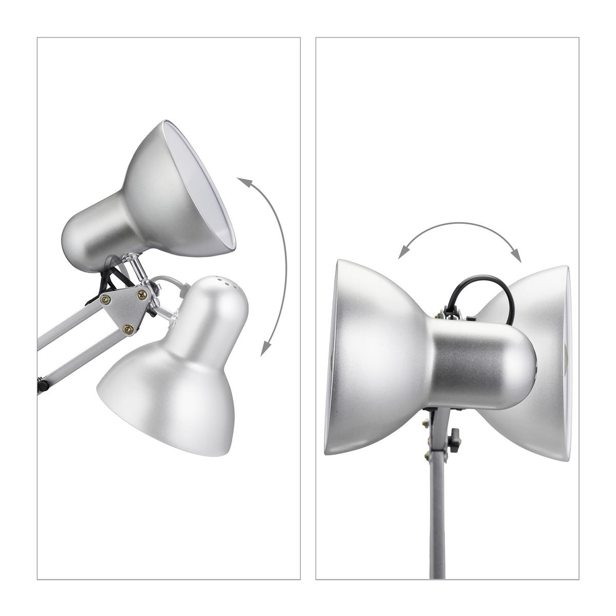 SCHREIBTISCHLAMPE - Silberfarben, Kunststoff/Metall (25/15/54cm) - Relaxdays