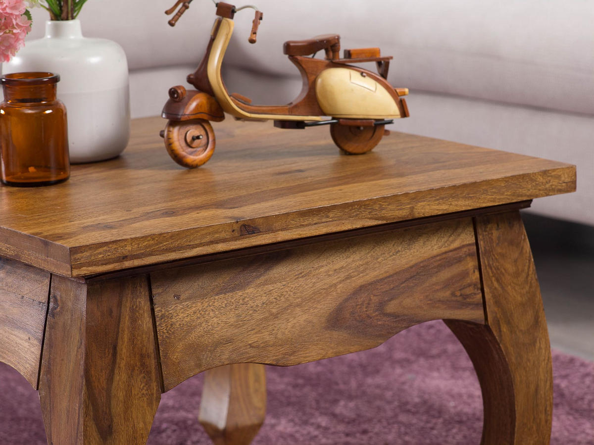 COUCHTISCH Sheesham Holz 60x60 cm, Landhausstil, handgefertigt, Opium-Form - Braun, Holz (60/60/40cm) - KADIMA DESIGN