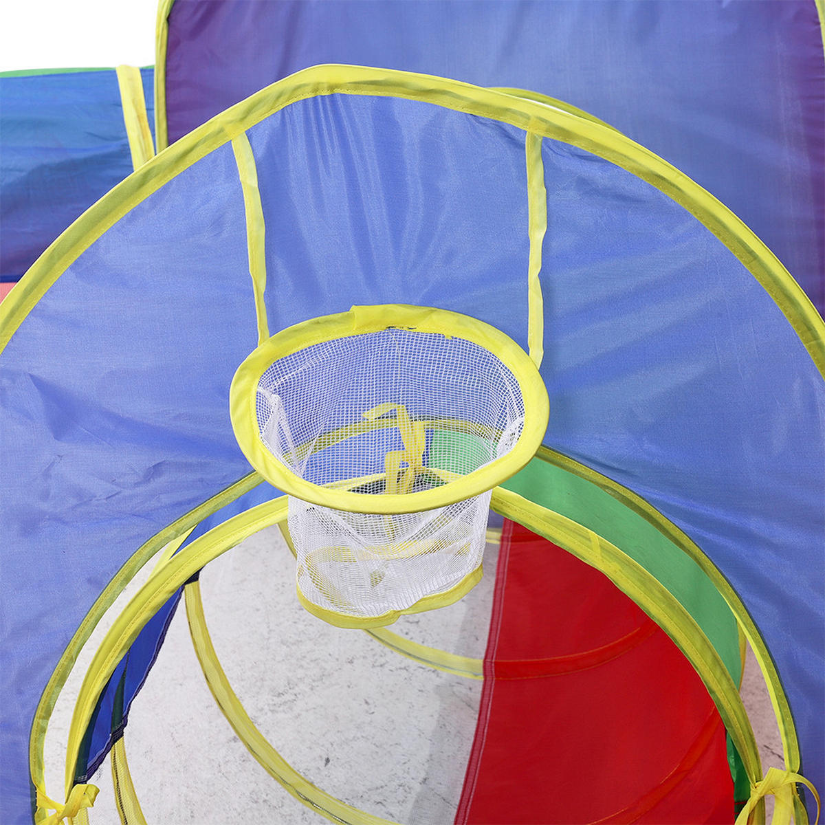 SPIELPLATZ 3 in 1 Faltbar Kinderzelt Bällebad Basketballkorb Polyester Multicolor - Multicolor, Kunststoff (260/90/270cm) - Livingandhome