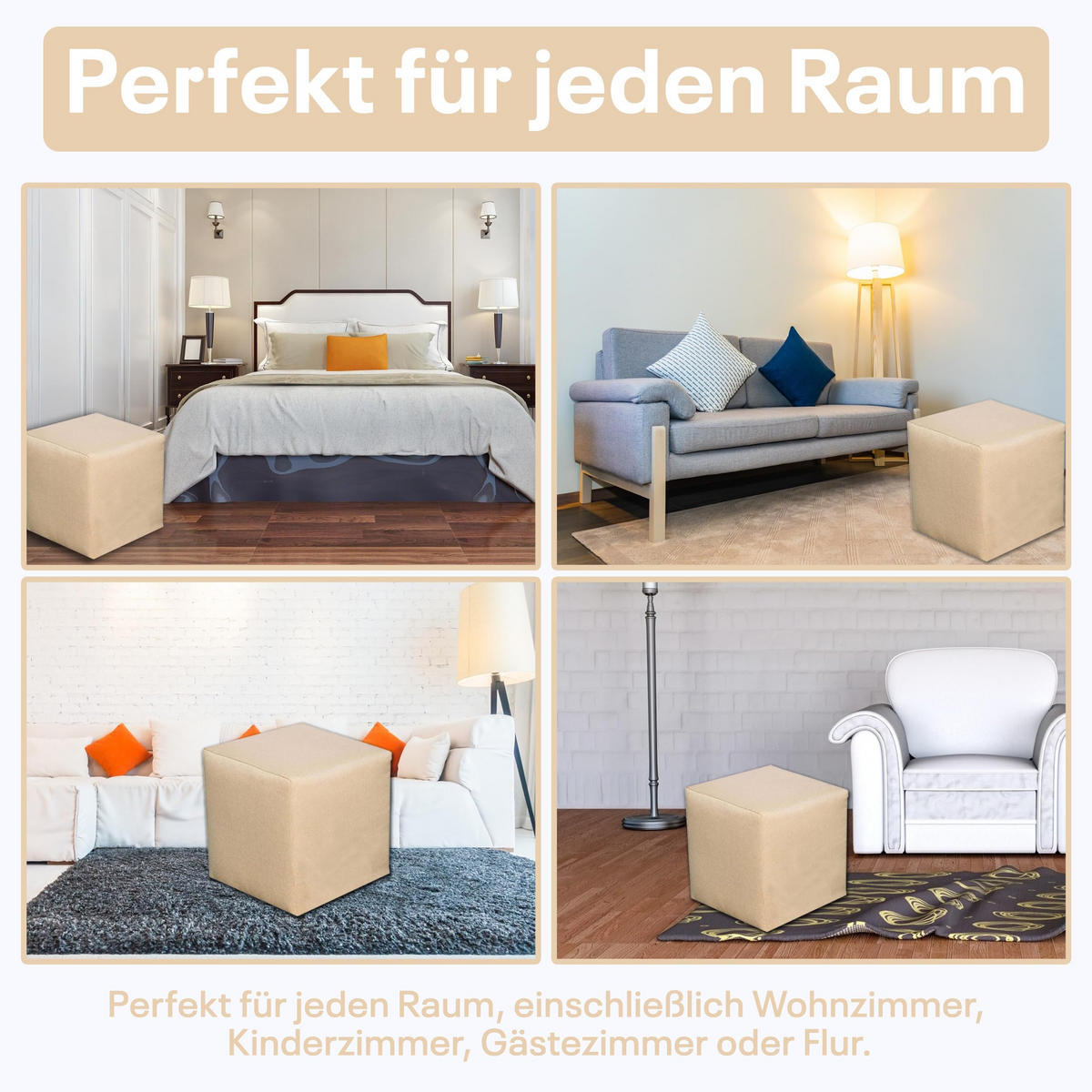 SITZWÜRFEL 40 x 40 x 40 cm Beige mit Polsterung und Holzwerkstoffrahmen für Wohnzimmer - Beige, Textil (40/40/40cm) - Best For Home