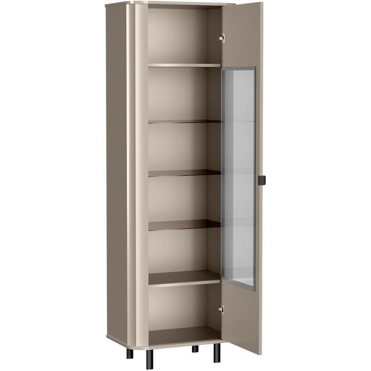 VITRINE Nevada mit 6 Einlegeböden 65 cm Taupe - Taupe/Schwarz, Holzwerkstoff/Metall (65/200/41cm) - Beautysofa
