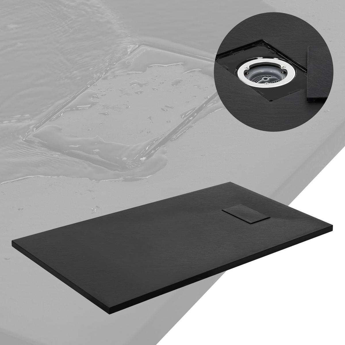 SPRCHOVÁ VANICKÁ 120x70 cm černá s odtokovou sadou z SMC - černá, plast (70/3/120cm) - LuxeBath