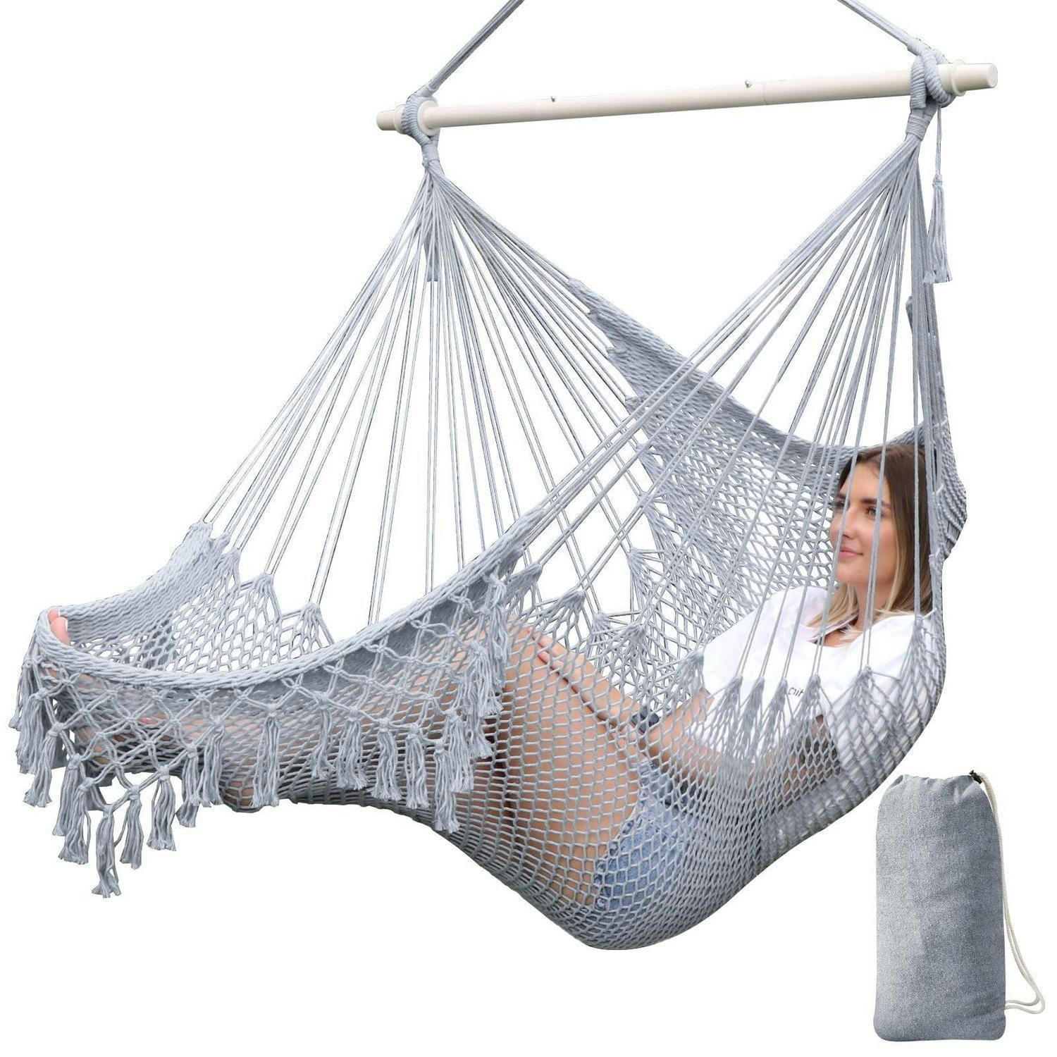 HÄNGESESSEL Baumwolle handgewebt mit Spreizstange 100 cm Grau - Grau, Textil (100/80/150cm)
