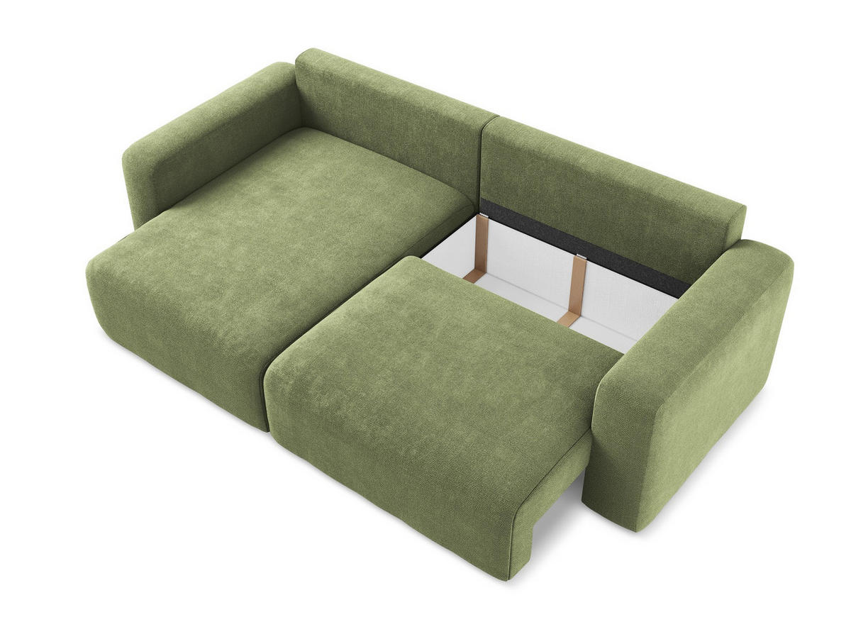 ECKSOFA mit Schlaffunktion links Chenille Stoff Grün - Schwarz/Grau, Kunststoff/Textil (149/244cm) - Makamii