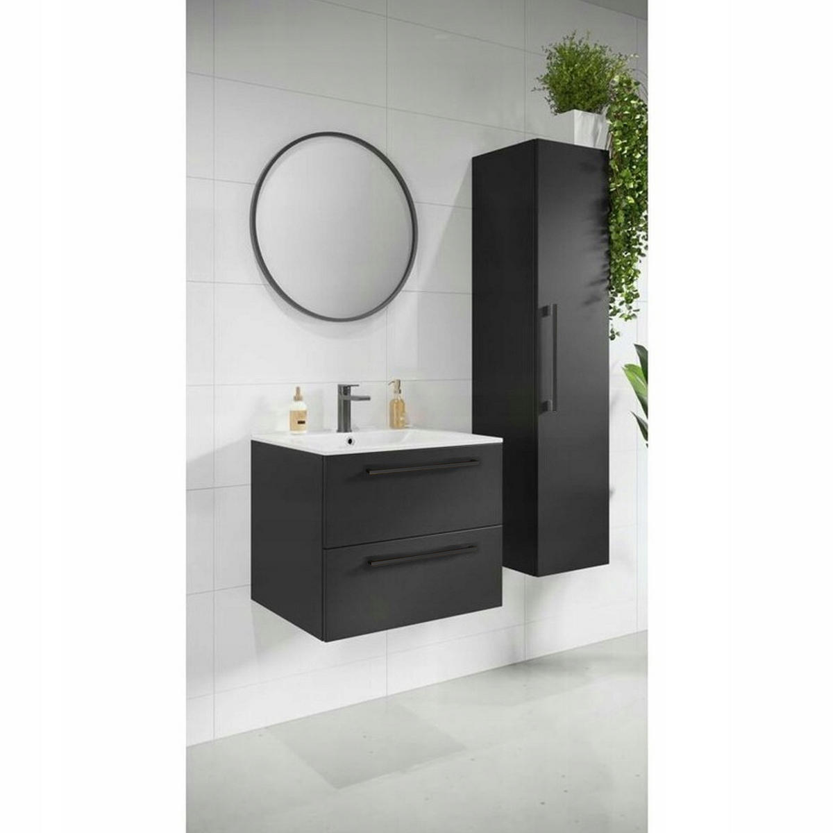 WASCHTISCHKOMBI 60cm mit Waschbecken schwarz - Schwarz, Holzwerkstoff (60/50/45cm) - Stamar