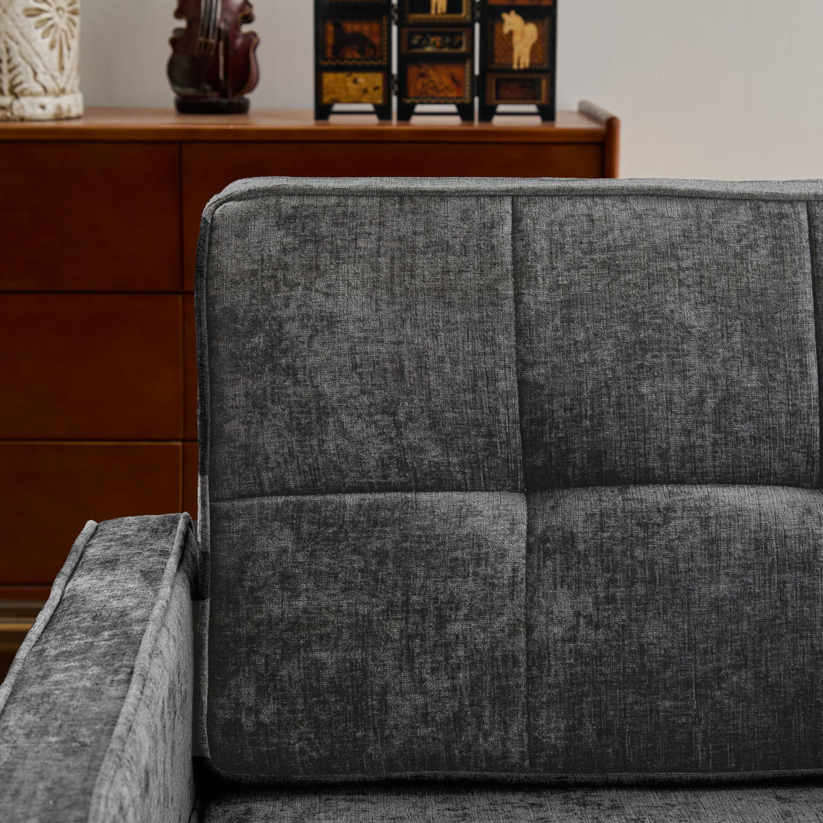 SCHLAFSOFA 2-Sitzer mit Chenillebezug und Bettfunktion - Schwarz, Kunststoff (142/85/79cm)