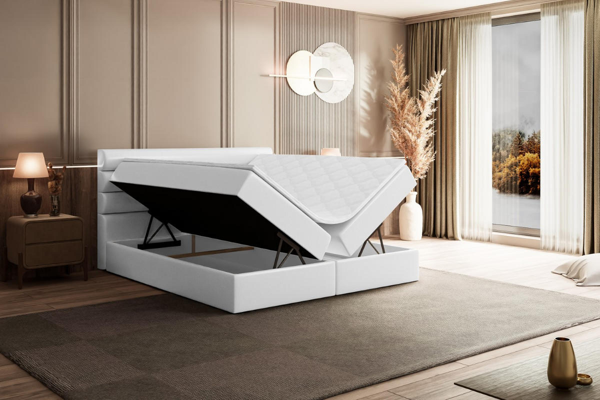 BOXBETT mit Matratze H3 und Lattenrost - CELESTIA - 140x200 cm Weiß Hochglanz - Weiß Hochglanz, Holzwerkstoff (140/200cm) - ALTDECOR