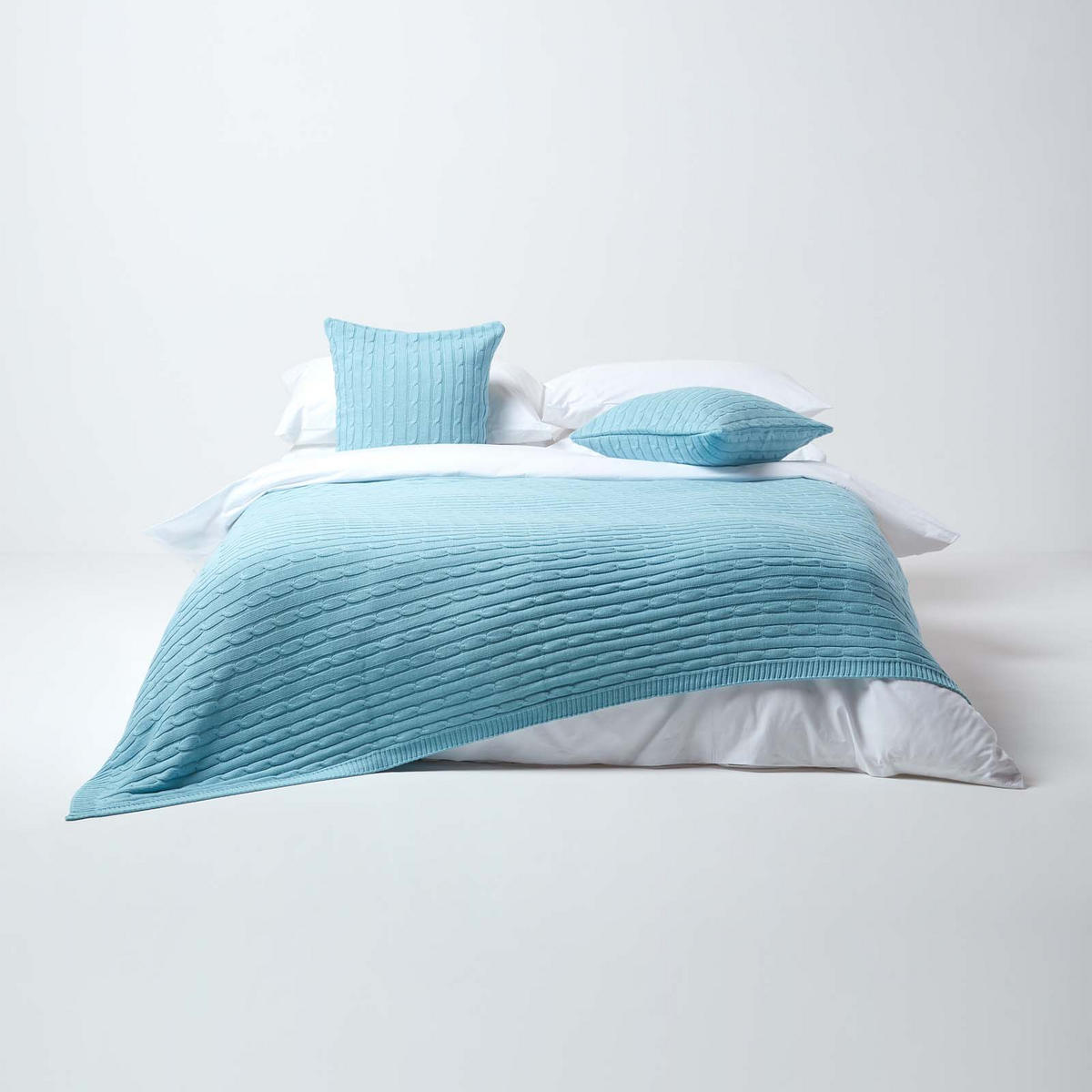 STRICKDECKE 150/200 cm, Baumwolle mit Rautenmuster - Hellblau, Textil (150/200cm) - Homescapes