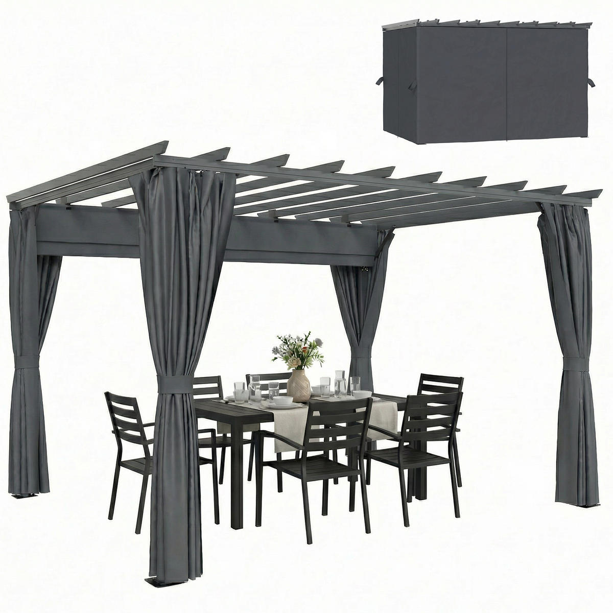 PERGOLA ca. 3,6x3 m Garten Pavillon Terrassenüberdachung aus Aluminium Gartenpavillon mit verstellbares Dach Dunkelgrau - Dunkelgrau, Metall (357/225/293cm)