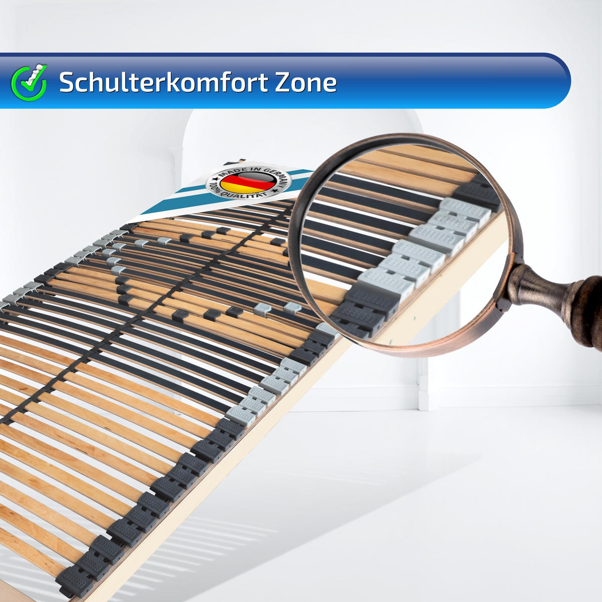 LATTENROST Starr 42 Leisten 90x190cm 8,5 cm Hoch 7-Zonen bis 200 kg - Buchefarben/Naturfarben, Holz (90/190cm) - Matratzen Perfekt
