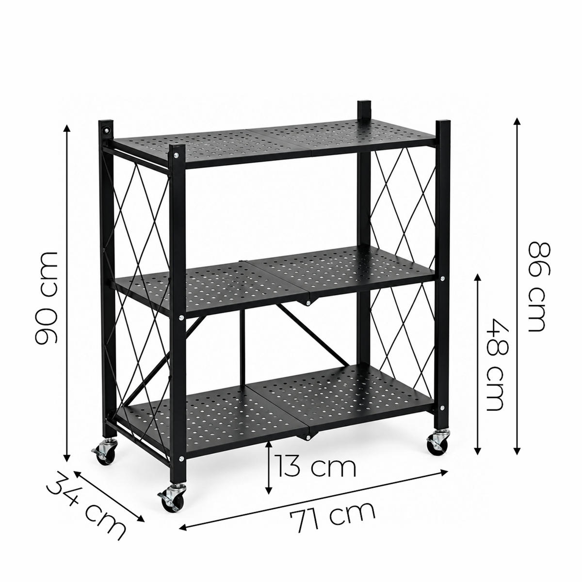 KLAPPREGAL Schwarz 3 Böden 90 cm - Schwarz, Metall (71/90/34cm) - Mat-Haus
