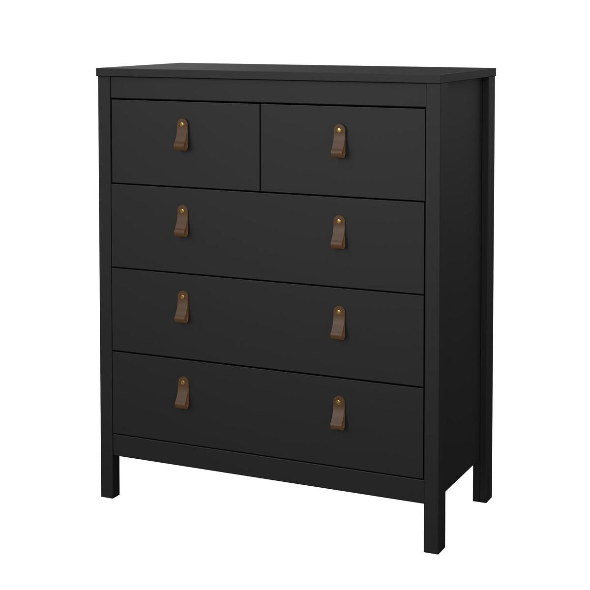 KOMMODE mit 5 Schubladen matt schwarz barcelone 82,3/38,4/98,9 cm - Schwarz, Holzwerkstoff (38.4/98.9/82.3cm) - Calicosy